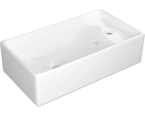 Umývátko Jungborn NOVE armatura pravá 46 x 25 cm lesklá bílá TC01011 Obdélníkové umyvadlo na desku z keramiky