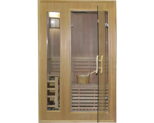Sauna s dřevěným interiérem a skleněnými dveřmi