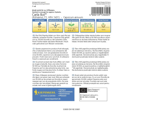 Balení semen chilli papriky Carla Rot