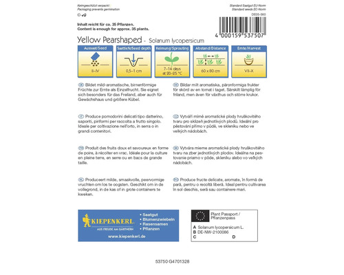 Balení semen žlutých hruškovitých rajčat Solanum lycopersicum