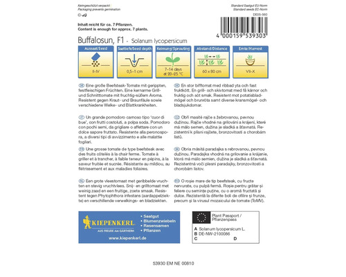 Balení semen rajčete Buffalosun F1