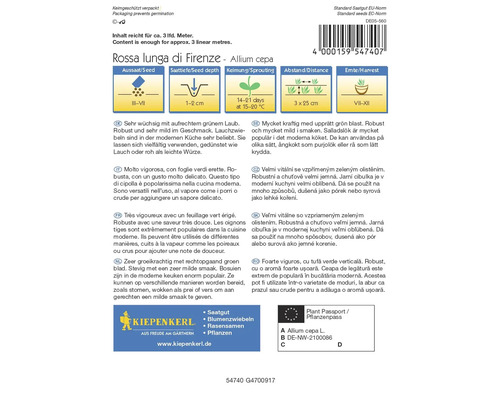 Balení semen Rossa lunga di Firenze, Allium cepa