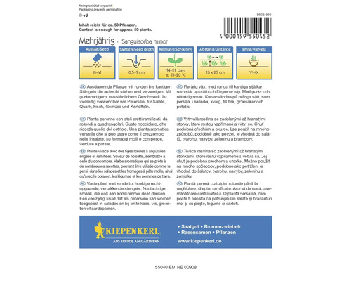 Víceleté semínko Sanguisorba minor s informacemi o setí, hloubce setí, klíčení, vzdálenosti a sklizni