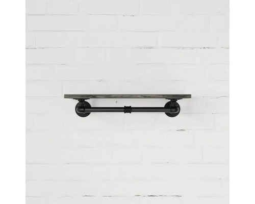 Nástěnná police s dřevěnou deskou a trubkovou montáží