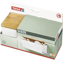 Úložný box a nástěnný organizér Tesa Baboo s bambusovým víkem v balení.