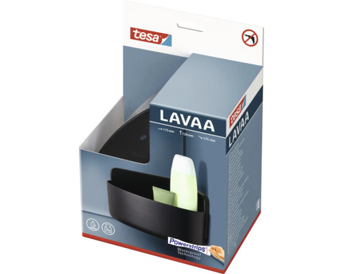 Rohová police Tesa Lavaa s upevněním Powerstrips v kartonové krabici