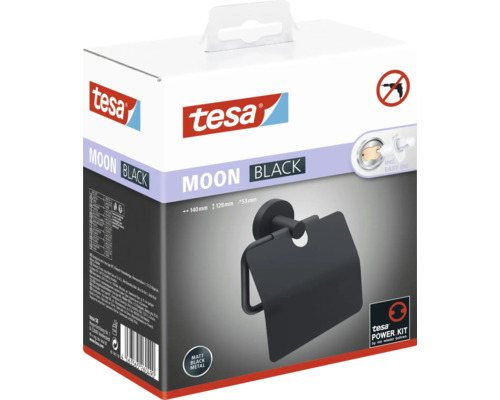 Balení černého držáku toaletního papíru Tesa Moon z kovu