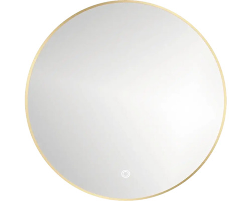 LED Kulaté zrcadlo do koupelny v zlatém rámu ROUND LINE BACKLIGHT s dotykovým senzorem a vyhřívací podložkou 100 x 100 cm