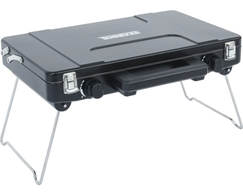 Přenosný plynový vařič Tenneker se dvěma hořáky a skládacími nohami