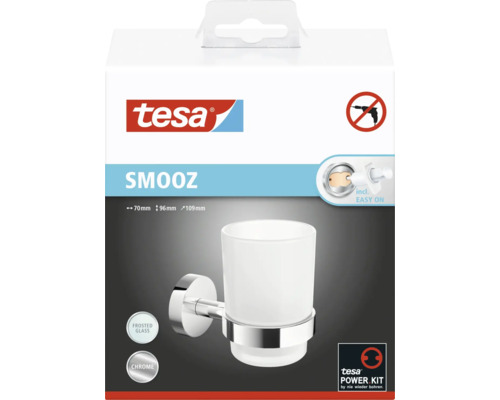 Tesa Smooz nástěnný kelímek na zubní kartáčky s matným sklem a chromovými aplikacemi v balení