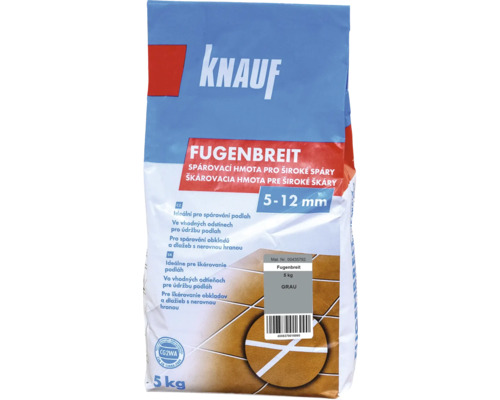 Spárovací hmota KNAUF Fugenbreit Grau, 5 kg, šedá Knauf Fugenbreit spárovací hmota 5–12 mm, 5 kg balení
