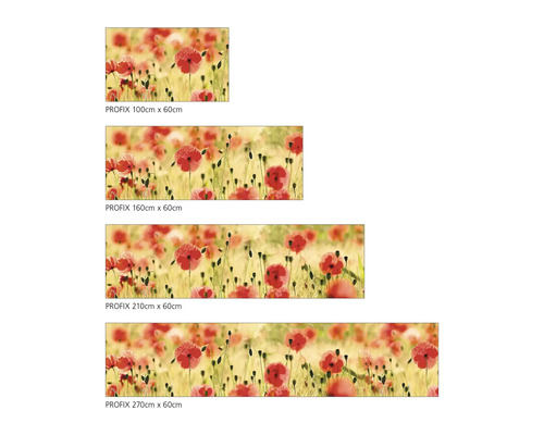 Přehled různých velikostí lepicí fólie Profix Makové pole 100 cm x 60 cm, 160 cm x 60 cm, 210 cm x 60 cm, 270 cm x 60 cm