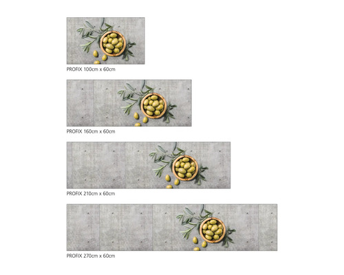 Různé velikosti kuchyňské zástěny PROFIX s motivem oliv