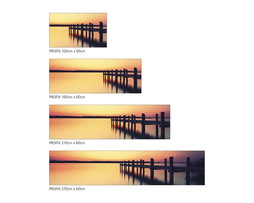 Čtyři nástěnné dekorace Profix s molem při západu slunce v různých velikostech.