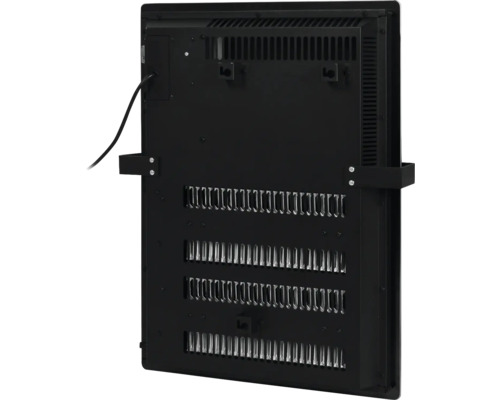 Pohled zezadu na elektrický radiátor pro montáž na stěnu s větracími otvory