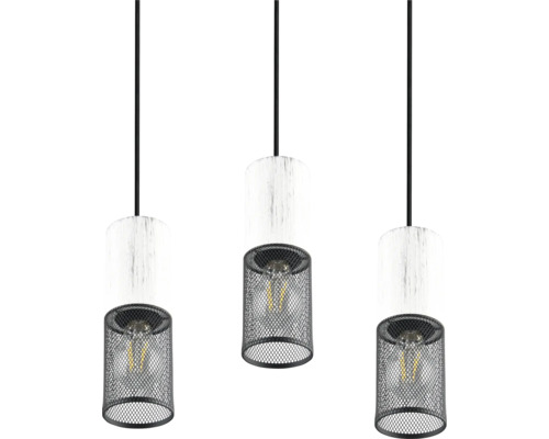 Závěsné svítidlo se třemi lampami s kovovými a dřevěnými stínidly