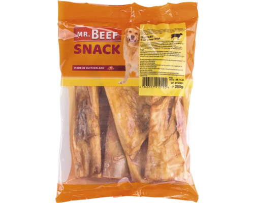Pamlsky pro psy Mr. Beef žvýkací hovězí kůže 15 cm 250 g Mr. Beef Snack Bullkau hovězí žvýkací pamlsek pro psy v balení