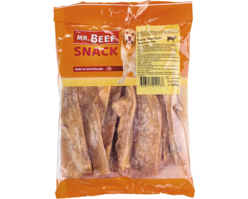 Pamlsky pro psy Mr. Beef Carne žvýkací tyčinky 250 g Mr Beef Snack hovězí žvýkací tyčinky v průhledném obalu