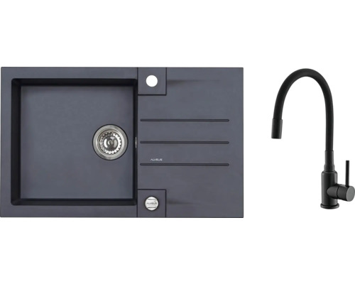 Granitový dřez s baterií ALVEUS ROCK 480 x 780 mm černá SETA23201