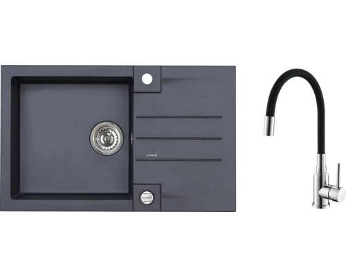 Granitový dřez s baterií ALVEUS ROCK 480 x 780 mm černá SETA23235