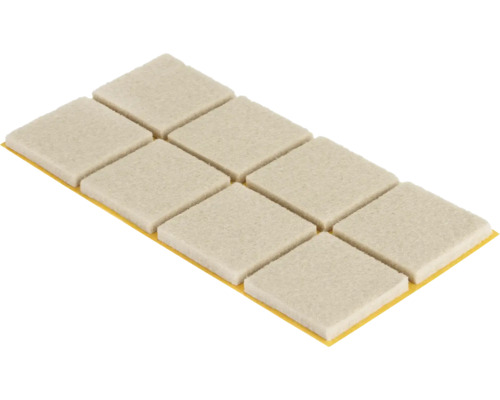 Filcové podložky 28x28mm, samolepicí, béžové, 8 ks na platu Čtvercové kluzáky na nábytek z plsti, samolepicí, na archu.