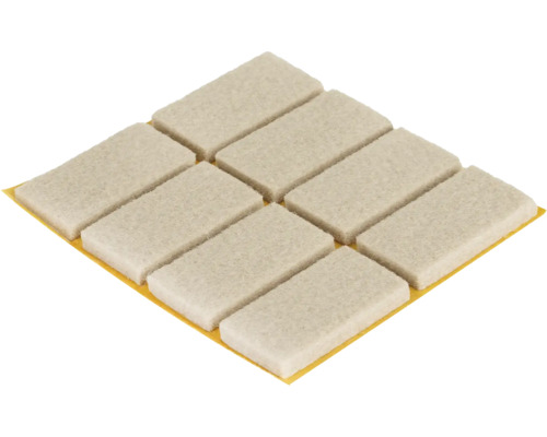 Filcové podložky 20x40mm, samolepicí, béžové, 8 ks na platu Několik obdélníkových plstěných kluzáků na nábytek na nosné fólii