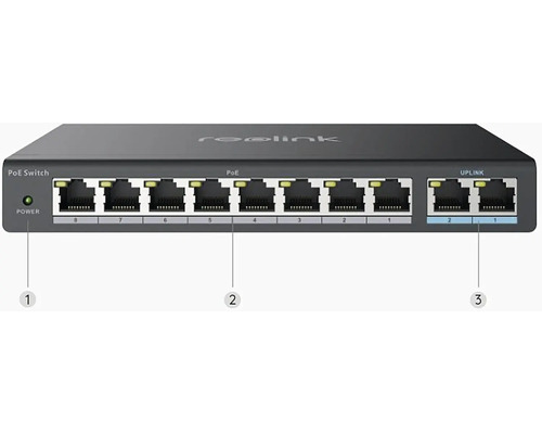 Reolink PoE switch s osmi porty a dvěma uplink připojeními
