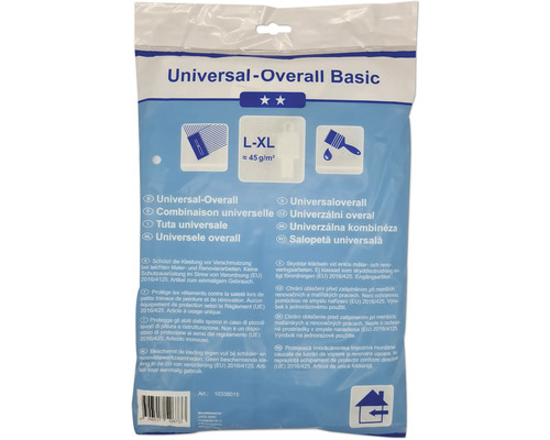 Jednorázový ochranný oblek, malířská kombinéza s kapucí bílá velikost L-XL 45 g Univerzální overal Basic, velikost L až XL