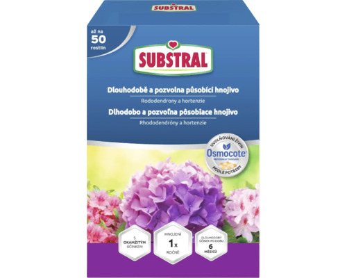 Hnojivo pro rododendrony a hortenzie SUBSTRAL s Osmocotem 750 g Balení dlouhodobě a pozvolně působícího hnojiva Substral pro rododendrony a hortenzie