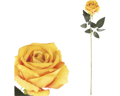 Umělá květina růže sametová 75 cm žlutá