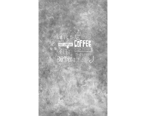 Šedá stěna s designem kavárny
