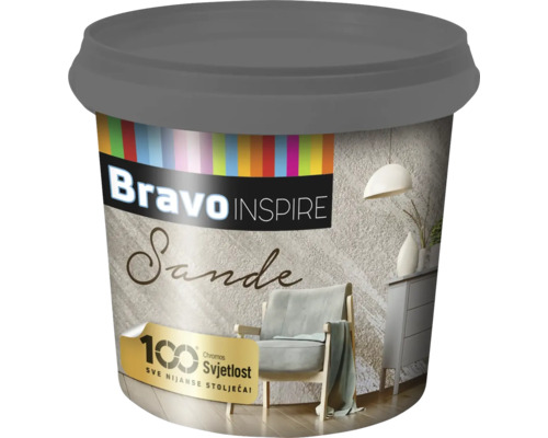 Dekorativní vnitřní omítka BRAVO SANDE S deko technika S17 1 l Kbelík barvy s potiskem Bravo Inspire Sande