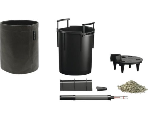 Kompletní sada pro květináče s vnitřní nádobou, vnější nádobou, zemním substrátem, ukazatelem hladiny vody a příslušenstvím