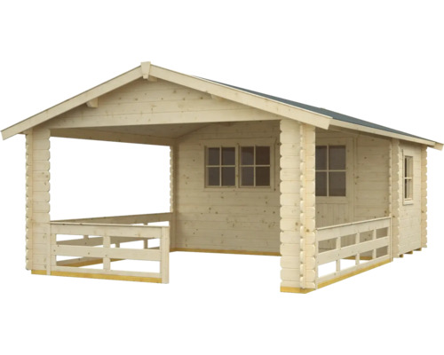 Dřevěný zahradní domek s verandou a okny