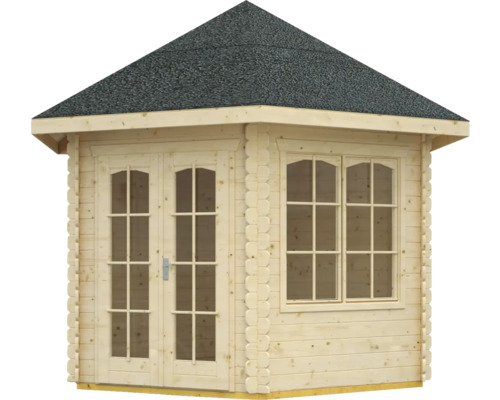 Dřevěný zahradní domek s dvoukřídlými dveřmi a oknem