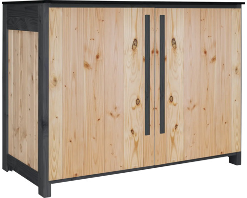 Venkovní kuchyně Konsta 603 skříňka nízká 120 x 58 x 92 cm douglaska přírodní Dřevěná komoda se dvěma dvířky a kovovými úchyty