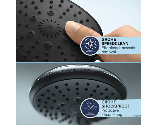 Sprchová hlavice Grohe s funkcí Speedclean pro snadné odstranění vodního kamene a ochranným kroužkem Shockproof