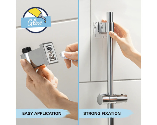 Snadná montáž a silná fixace sprchové tyče v koupelně lepidlem