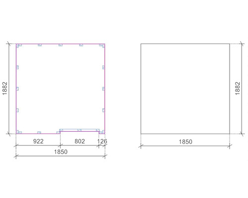 Technický výkres zahradního domku s rozměry