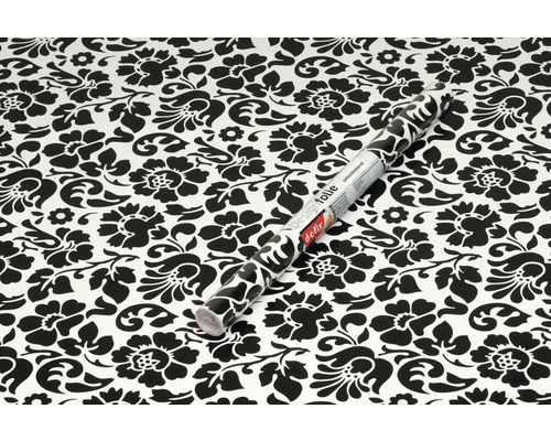 Role designové fólie s květinovým vzorem v černé a bílé barvě