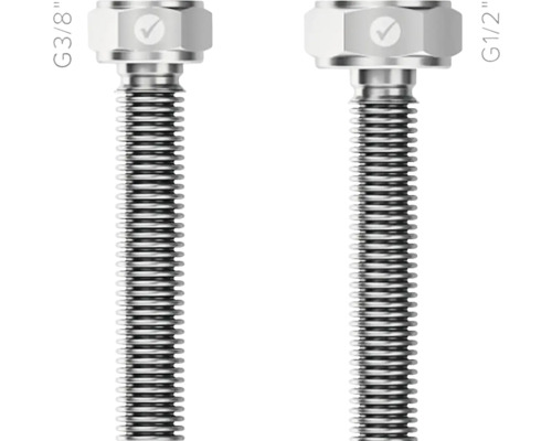 Svařovaná toaletní hadice Marabell Aqua Classic G3/8"-G1/2" 50 cm Dva vlnovcové konektory s připojeními G3/8 palce a G1/2 palce