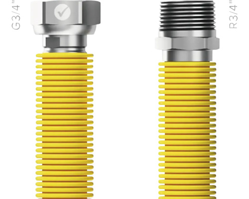 Plynová svařovaná hadice Marabell Gas Flexi R3/4"-G3/4" 30 - 60 cm, 1 kus žlutá Plynové potrubí s připojením G 3/4 palce a R 3/4 palce