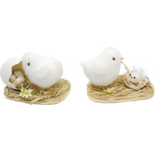 Dvě dekorativní figurky kuřátek v hnízdech