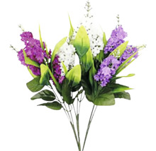 Umělá kytice s fialovými a bílými květy