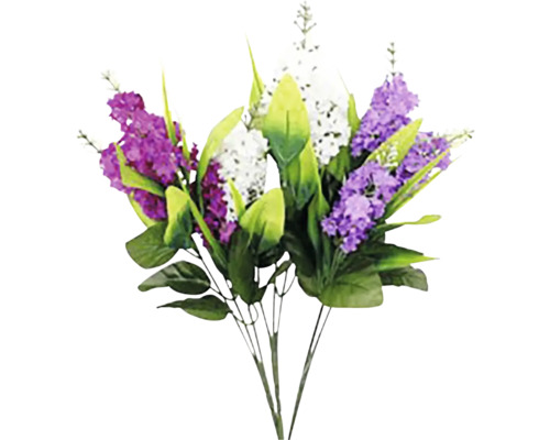 Umělá kytice s fialovými a bílými květy