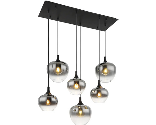 Závěsné svítidlo se šesti šedými skleněnými stínidly