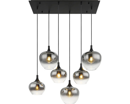Závěsné svítidlo se šesti světly a skleněnými stínidly