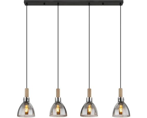 Závěsné svítidlo se čtyřmi světly, dřevo a kov