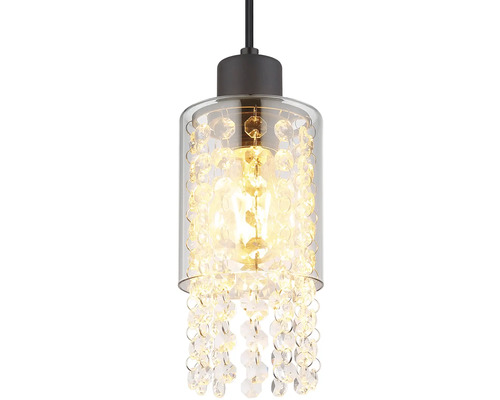Závěsné svítidlo s čirým skleněným stínidlem a křišťálovými přívěsky