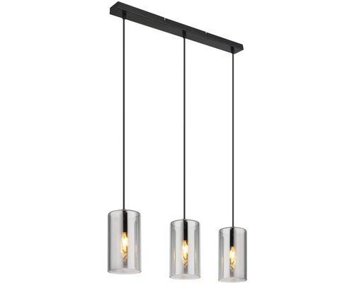 Závěsné svítidlo se třemi žárovkami a kouřovým sklem